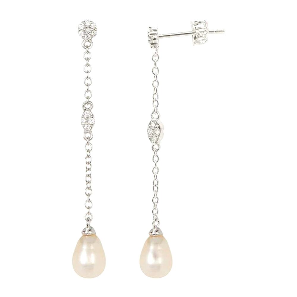 Adornia White Rhodium Swarovski Crystal Accented & 7mm Freshwater